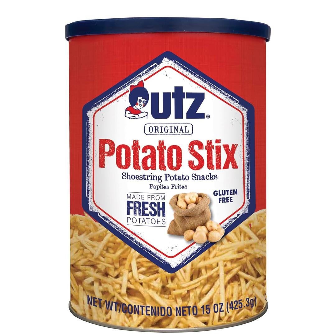 Utz Potato Stix, Original  15 Oz. Canister  Shoestring Potato Sticks Made from Fresh Potatoes, Crispy, Crunchy Snacks in Resealable Container, Cholesterol Free, Trans-Fat Free, Gluten-Free Snacks (EXP 02/15/27)