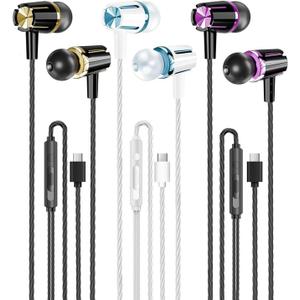 3 Pack Wired Earbuds USB C,Headphones Microphone Call and Volume Control Noise Isolating,in Ear Earphones Compatible with iPhone 17/16/15 Pro Max/Galaxy S25 S24 S23 Ultra