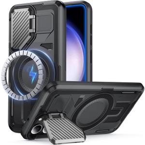 for Samsung Galaxy S23 Case[Built-in Camera Cover Kickstand][Compatible with MagSafe][Military Drop Protection][Dual Layer Design] Heavy Duty Rugged Shockproof for S23 Case,Midnight Black