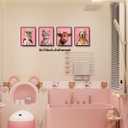 Pink Animals Bathroom Wall Art Decor,Funny Dog,Cow,Cat Bathroom Canvas Printing,Animal Art Posters Cute Girl Bedroom Wall Decoration Set of 4 (8x10inch,Unframed)