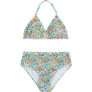 Girl's Tie Dye Smocked 2 Piece Swimwear Sets Backless Halter Bikini Cute Brief Bathing Suit (Floral Multicolor)