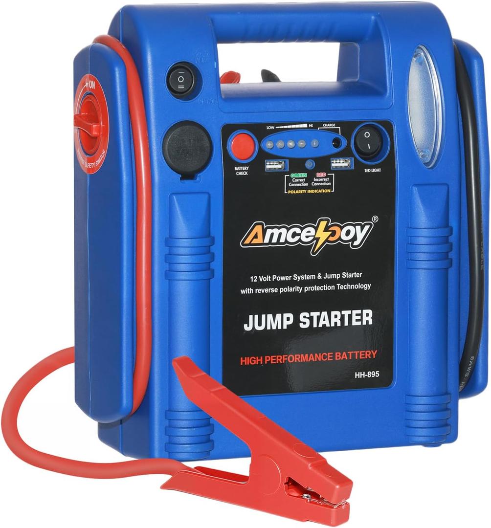 2000 Peak Amp Car Battery Jump Starter, 12V Booster for Up to 8.0L Gas & 8.0L Diesel Engines, Portable Jump Box with LED Light, USB & DC Ports