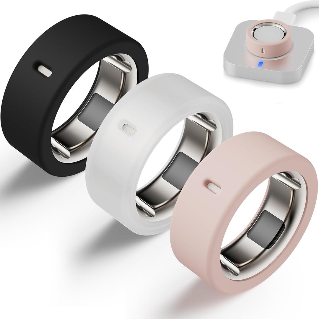 Protector Compatible for Oura Ring 4/Gen 4 Ceramic/Gen 3 Cover,Silicone Anti-Scratch Elastic Ring Finger Case Woking Out Gym for Women Men- Black+Clear+Pink-M for 8/9/10/11