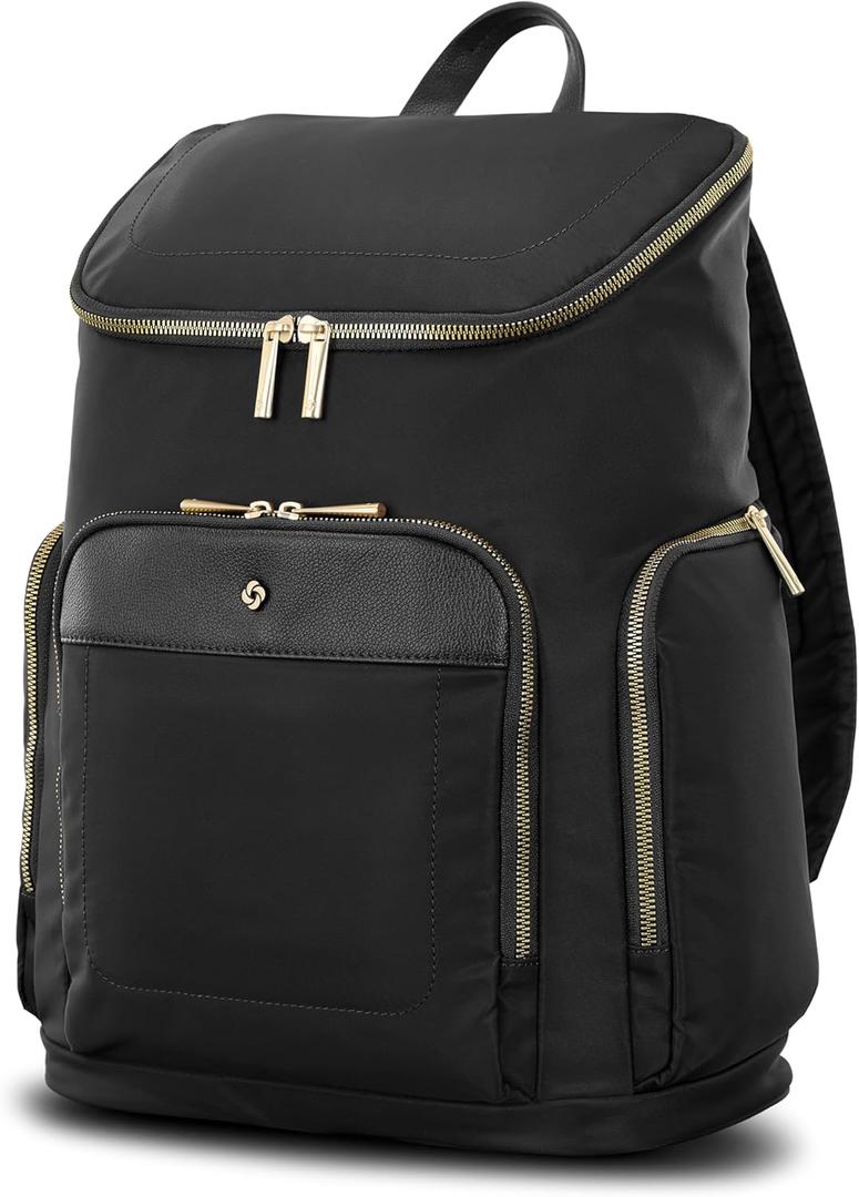 Samsonite Mobile Solutions 2 Deluxe Backpack, Laptop & Tablet Backpack with Padded Compartments, Front Zippered Pocket with Organizer, Water Bottle Pockets, StackIt Strap, Work & Travel Bag - Black