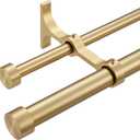 Double Curtain Rods with Aluminum End Cap and Full Surround Brackets,1"Front and 5/8" Back Rod,Adjustable between 72 to 144 Inches (6-12 Feet), Warm Gold Double Window Drapery Rod