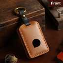 Leather Key Fob Cover, Compatible with Volvo XC90, XC60, XC40, S60, S90, V90, Compatible with Polestar 1/2/3 etc, No Screw Design Key Holder Protector, Brown