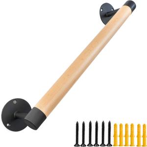 18 inch Real Wood Grab Bar Hand Rails for Indoor Stairs- Wall Mounted Wooden Staircase Handrails, Interior Stair Railings, Exterior Steps Banister Hand Railing, Safety Handle for Elderly (1.5 FT)