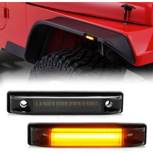 D-Lumina Fender Flare Side Marker Light Assembly Smoked Lens Amber for Je-ep Wrangler TJ JK JL Bushwacker Flat Style Fender Flares, Front Fender Turn Signal Lamp Powered by 18-SMD LED, Pack of 2