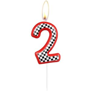 16 x Racing Car Theme Birthday Candles, Number Candles for Birthday Party Cake Decoration Supplies (Red, Number 2)