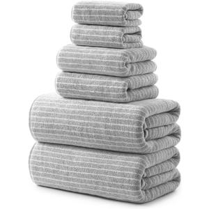 REDKISS Ultra Soft Bath Towels Set of 6 Large 35"x70" | 100% Microfiber, Highly Absorbent & Quick Dry | Grey Towels for Bathroom, Spa, Gym | 2 Bath, 2 Hand, 2 Washcloths