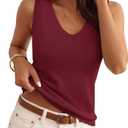 ZESICA Womens Summer Sleeveless Knit Vest Tops 2026 Casual V Neck Wool Blend Sweaters Going Out Tank Top Trendy Outfits Wine Large (Red, L)