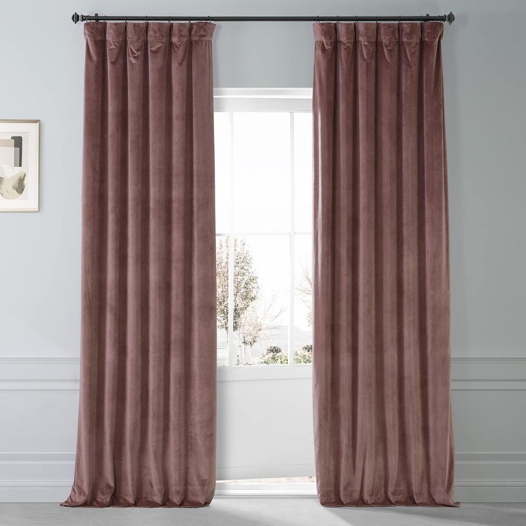 HPD HALF PRICE DRAPES Signature Plush Velvet Blackout Curtains for Bedroom (1 Panel), 50W X 96L Hotel Black Out Curtains for Living Room, Thermal Insulated Blackout Curtains for Windows, Rosehip