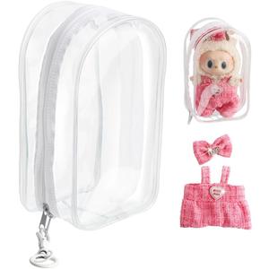 Clear Figure Display Bag,for Protective Blind Box Figures,17cm Dustproof Anti-Collision Display Bag for Outside,Come with Doll Clothes,Blind Box Display Pouch for Fans and Collectors (Pink)