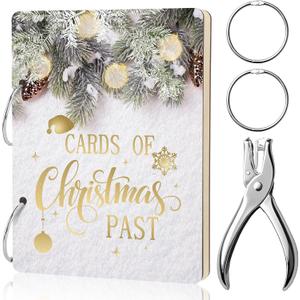 Thyle Christmas Greeting Card Organizer Cedar Pine Christmas Card Album Keeper with Metal Buckles Binder Collection Keepsake Album Holder for Holiday Memory Greeting Photo