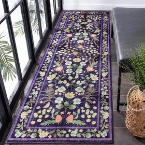 Runner Rug, 2x6 Washable Kitchen Rugs, Non-Slip Area Rugs for Bedroom Entryway Hallway, Vintage Floral Low Pile Rug Living Room, Purple