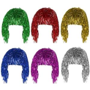 6 PCS Foil Tinsel Wigs, Fancy Dress Shiny Party Wig, Hairpiece Tinsel Wigs, Adults Men Women Halloween Cosplay Headwear Masquerade Wig Party Accessories