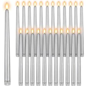Macarrie 24 Packs Flameless Taper Candles Battery Operated Fake 11 Inch Long Candlelight LED Flameless Candlesticks Flickering Tapered for Spring Summer Wedding(Silver)