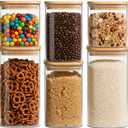 Snaiio Airtight Glass Storage Containers with Lids 8 Pack, 25/37 /50oz Square Glass Jars with Bamboo Lids, Kitchen Canister Set for Pantry Organization Food Storage for Flour Sugar Rice Pasta Cereal