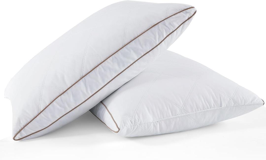 WOLKI Goose Down Feather Pillows, Pillows Standard Size Set of 2, 100% Soft Cotton Cover Bed Pillows, Hotel Pillow for Back, Stomach or Side Sleepers