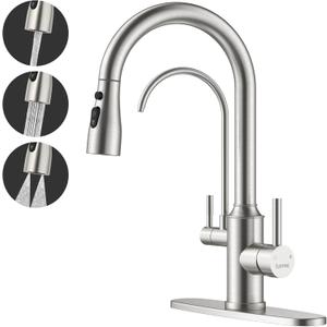 DAYONE Kitchen Faucet with Pull Down Sprayer and Water Filter, 3 in 1 Sink Faucet with Drinking Water, 3-Way Kitchen Faucet with Purfied Water Faucet, Cold and Hot Mixer Filter Tap, Brushed Nickel