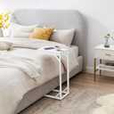 C-Shaped End Table, Small Sofa Table with Metal Frame, Adjustable Height Side Table for Couch, Living Room, Bedroom, Bedside (White, Large)