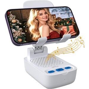 Gifts for Men Women, White Elephant Gifts for Adults, Cell Phone Stand with Wireless Bluetooth Speaker, Punchy Bass & HD Stereo Sound Speaker Compatible with iPhone/iPad/Samsung-White