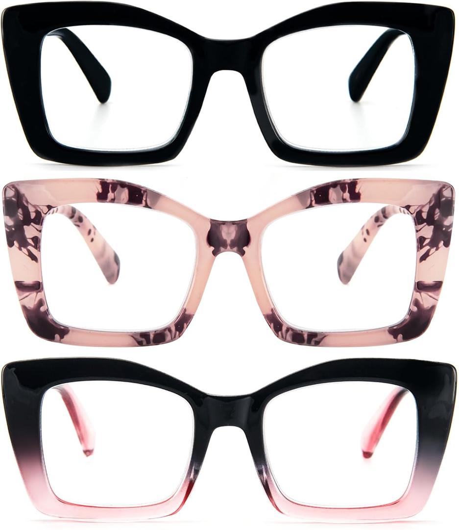 REAVEE Oversized Square Reading Glasses for Women, Blue Light Blocking Large Frame Computer Readers Spring Hinge
