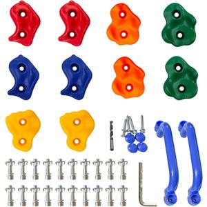 KINSPORY 10Pc Colourful Pig Nose Shape Children Rock Climbing Holds Indoor Outdoor Kids Playground Build with Two Blue Handles - Mounting Hardware Kit Included