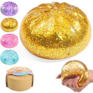 Sugar Glitter Dumpling Squishy,Viral Bao Bun Squishy Dumling Mystery Box,Stress Relief Fidget Squeeze Toy for Holiday & Birthday Gifts (Golden)