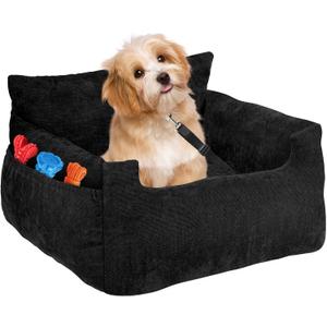 URPOWER Dog Car Seat for Small Medium Dogs, Pet Booster Car Seat for Dogs Under 35lbs, Washable Pet Car Seat with 2 Storage Pockets and Clip-On Leash, Dog Car Bed for Front & Back Seat(Black)