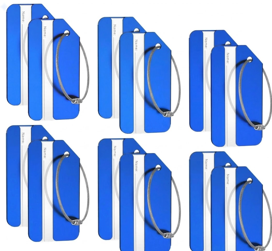 Weewooday 13 Pcs Luggage Tags Business Card Holder Aluminum Metal Travel ID Bag Tag for Suitcases Travel Luggage Baggage Identifier (Blue)