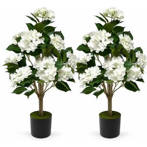 Faux Hydrangea Tree 3ft Set of 2 with White Flowers in Pot | Realistic White Hydrangea Blooms,UV Resistant,Potted Flower Tree with Moss,Low Maintenance,for Indoor Outdoor Porch Decor