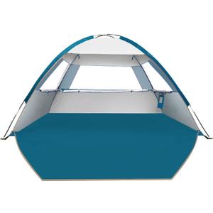 COMMOUDS Beach Tent Sun Shade for 3/4-5/6-7/8-10 Person, UPF 50+ Beach Sun Shelter Canopy Tent, Lightweight, Easy Set Up and Carry (Silver)