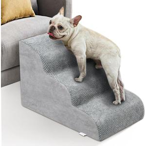 Dog Stairs for Small Dogs - High Density Foam Dog Ramp, Extra Wide Pet Steps with Non-Slip Bottom for High Beds, Couche and Sofa, Best for Dogs Injured, Older Doggy Cats (Grey, 3 Steps)