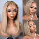 Munx 13x6 HD Lace Front Wigs 100% Human Hair Ash Blonde Bob Wig Pre Plucked 180% Density Glueless Transparent Lace Front Wig for Black Women with Baby Hair 14in Bleached Knots