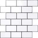 STICKGOO 10-Sheet Peel and Stick Backsplash, White Subway Tile Stick on Backsplash for Kitchen (Thicker Design) (Cold White With Black Grout)