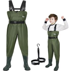 Kids Chest Waders for Toddler Children Waterproof Youth Fishing Waders for Boys Girls Hunting Waders with Insulated Boots (6/7T, Green)