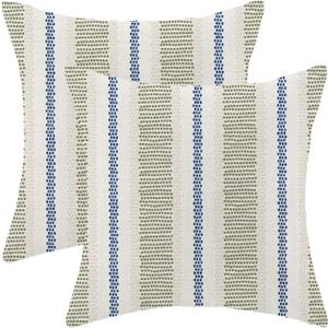 AEIOAE Sage Green Navy Blue Outdoor Pillow Covers 18 x 18 Inch, Beige Polka Dots Stripe Decor Throw Pillows for Couch Bed, Boho Modern Farmhouse Decorative Pillowcase Linen Cushion Cover Set of 2