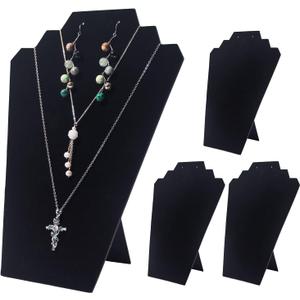 Coward 4Pcs/Set Black Necklace Earring Jewelry Set Display Stand, Foldable Black Velvet Necklace Bust Easel Chain Necklace Holder Organizer Rack for Home or Store Show