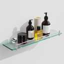 20 Inches Glass Shelves for Bathroom, Chrome Polished Floating Glass Shelf Stainless Steel Tempered Glass Bathroom Shelves for Wall Mount Modern (20"with railing)