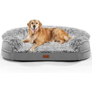3.7 inch Thickened Orthopedic Dog Beds for Large Dogs,Supportive Dog Sofa Bed with 28D Egg-Crate Foam, Removable Washable Plush Cover, Waterproof Lining, Half-Round Design for Puppy, Senior Dog