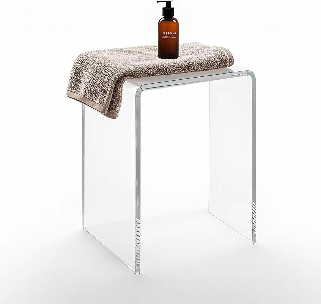 Acrylic 17.7" H Small Stool for Adults,Acrylic Shower Bench Stool Chair Seat for Bathroom Shower 10.2" D x 13.8" W x 17.7" H