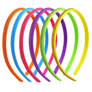 6-Pack Glitter & Solid Thin Headbands for Girls & Women - Colorful Narrow Skinny Hairbands - Rainbow Sparkle Non-Slip Headbands for Daily Wear, Parties & Gifts