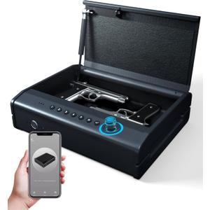 Gun Safe, Biometric Gun Safes For Handgun, Pistol Safe With Fingerprint or Keypad, 4-Quick Access Unlock Gun Case for Firearm, Gun Lock Box For Nightstand Beside with APP (Large Size)
