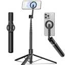 TONEOF 68" Magnetic Selfie Stick Tripod with Aluminum Strong Magnetic Holder for Magsafe, 360° Rotatable Travel Phone Tripod Stand with Metal Ring & Rechargeable Remote for iPhone/Android（Black）