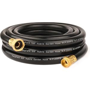 Hybrid Garden Hose 25FT - 5/8" Heavy Duty Flexible Rubber Hose with GHT Brass Fittings - UV-Resistant Leak-proof Ideal for Lawn & Outdoor Use