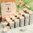 24 Packs Natural Beeswax Tealight Candles,100% Pure White Beeswax Candles,4 Hour Burn Time Organic Tea Lights Candle,Burn Clean Bees Wax Candle Bulk Smokeless Tea Lights for Purify The Air