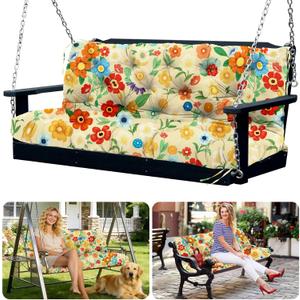 Porch Swing Cushions 3 Seater Replacement Thicken 5" Waterproof & Fade Resistant Swing Cushions for Outdoor Furniture Bench Patio Swing Cushion with Backrest & Ties(Color Floral 60x40x5inch)