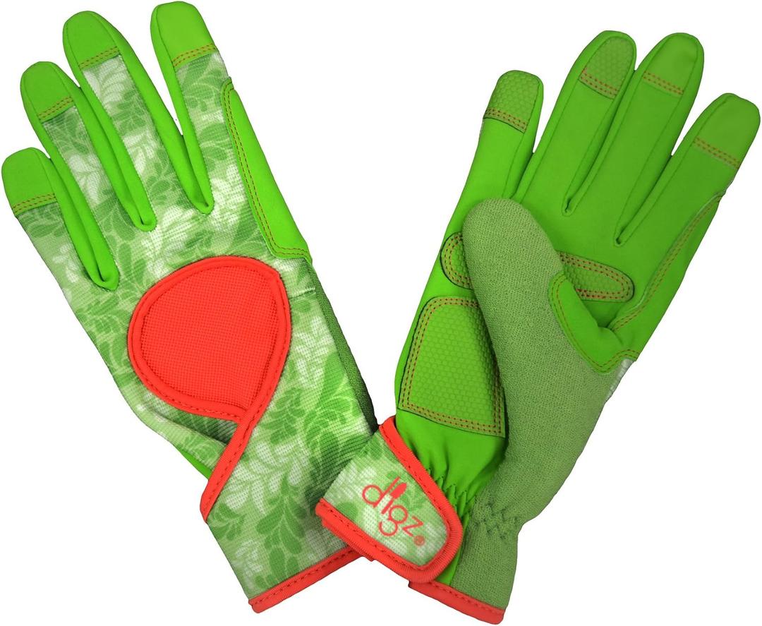 Digz Gardening Gloves, Garden Gloves for Women (Medium, Green Leaves Pattern)