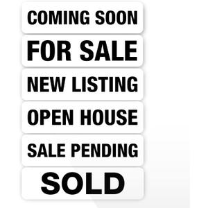 Real Estate Sign Riders | Set of 6 Aluminum (Metal) Printed Signs with Different Messages for Real Estate | 24x6 Inches | White with Black Text